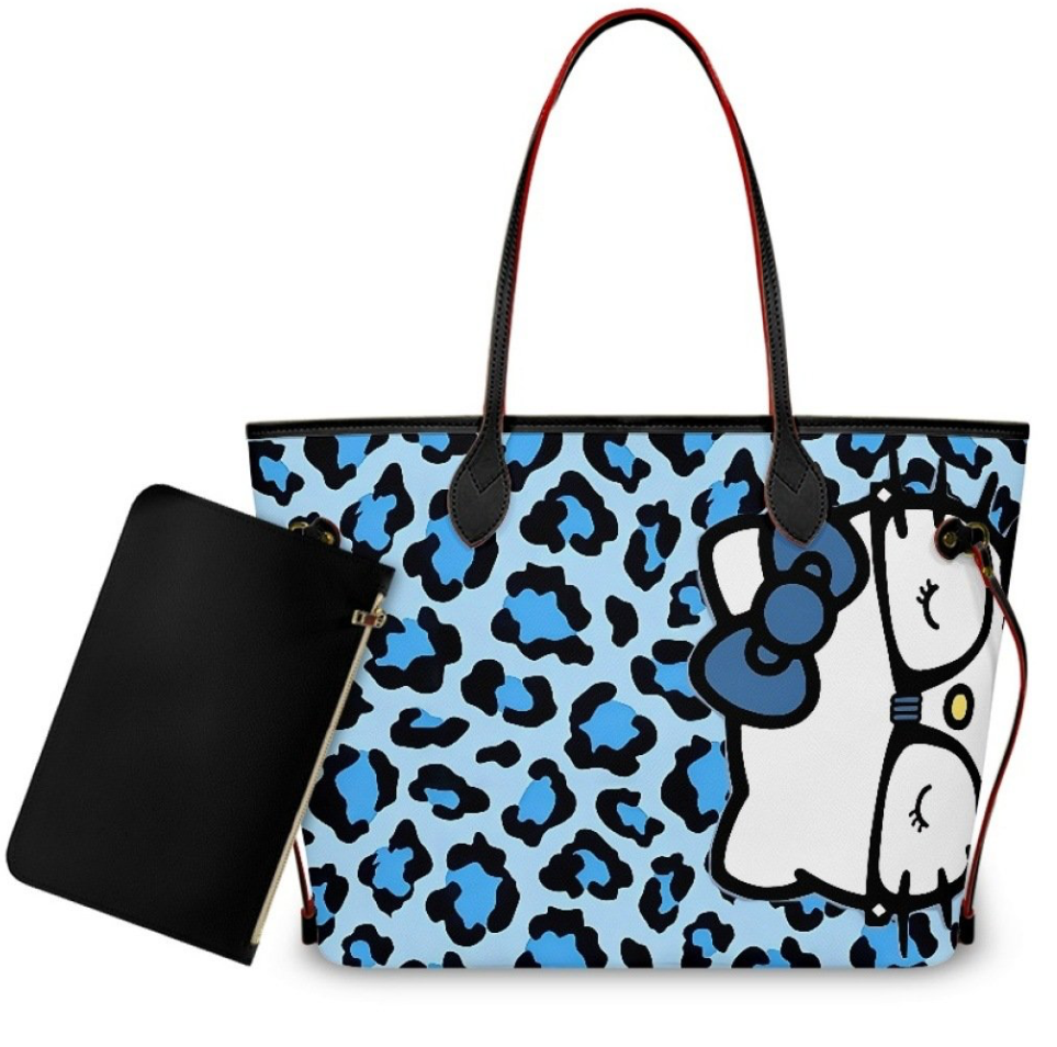 blue cheetah kitty tote